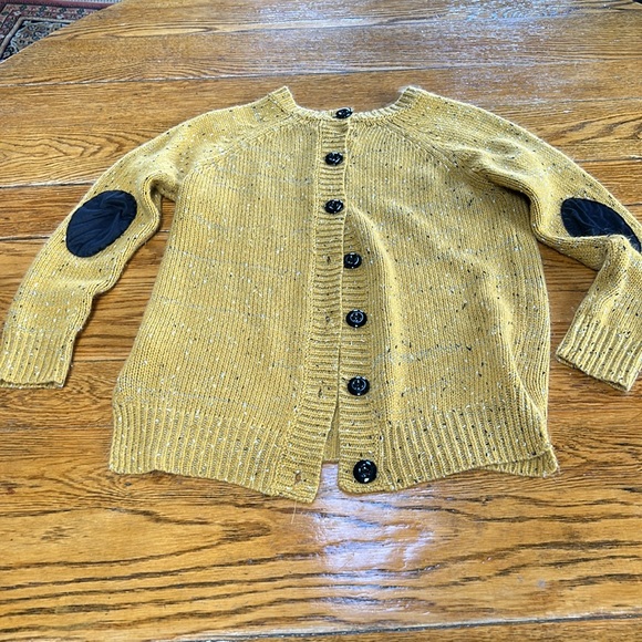 Le Lis back button style sweater. Elbow patch. Mustard/black/white. Size Medium - Picture 2 of 10